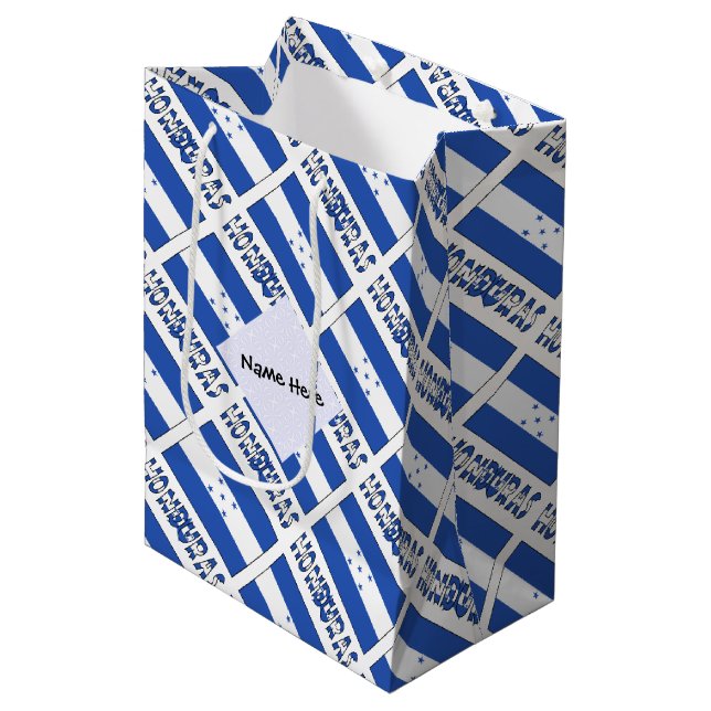 Sac Cadeau Moyen Drapeau hondurien et hondurien avec votre nom (Devant Angle)