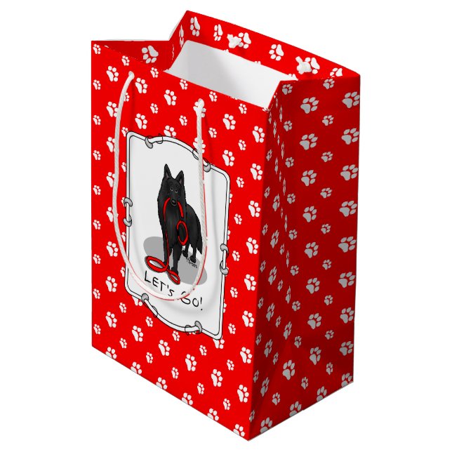 Sac Cadeau Moyen Drôle Allons-y ! Promener le Berger Belge (noir 1) (Dos Angle)