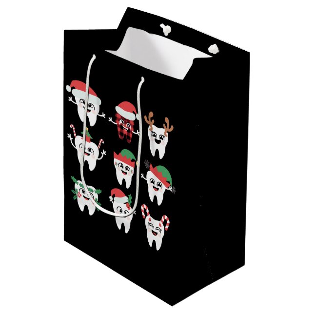 Sac Cadeau Moyen Drôle Dental Noël Dents mignon Noël Dentiste (Devant Angle)