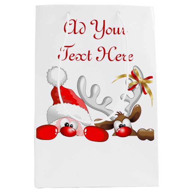 Sac Cadeau Moyen Drôle Père Noël et Reindeer Cartoon (Devant)