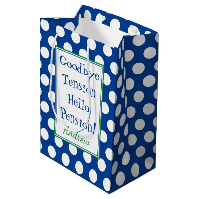 Sac Cadeau Moyen Drôle Retraite Bonjour Quote de pension Bleu (Dos Angle)