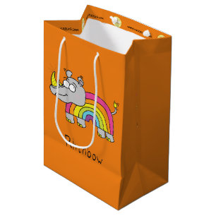 Sac Cadeau Moyen Drôle Rhino Rainbow Cute Rhinoceros Caricature pou