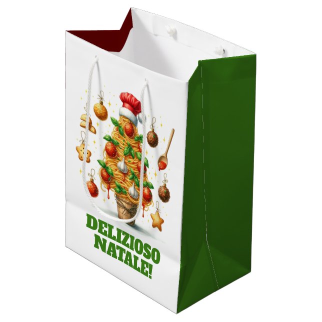 Sac Cadeau Moyen Drôle Spaghetti Arbre de Noël Delizioso Natale! (Devant Angle)