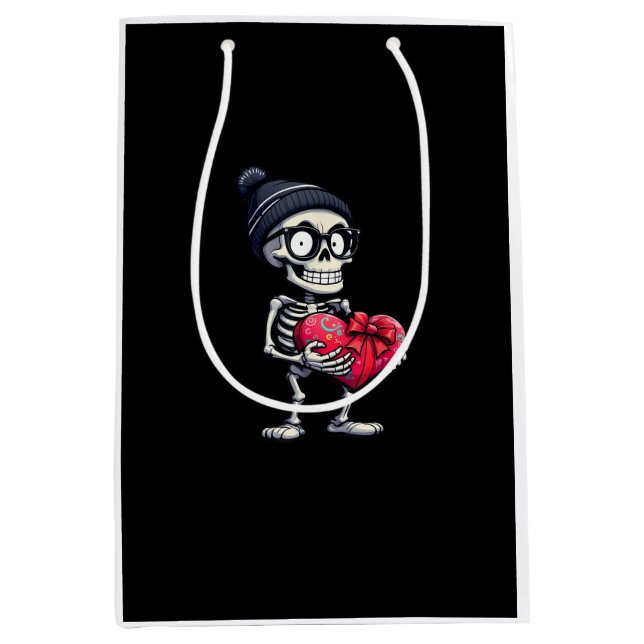 Sac Cadeau Moyen Drôle Squelette Hommes Femmes Squelette Coeur Vale (Devant)