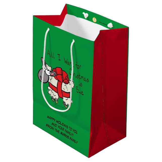 Sac Cadeau Moyen Drôle Vacances Mignonne Mouton de Noël Carton (Devant Angle)