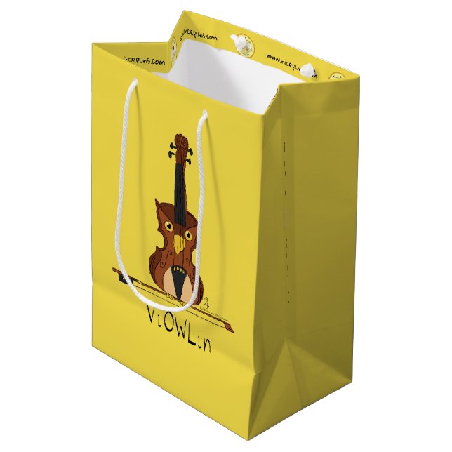 Sac Cadeau Moyen Drôle Violon Cute Owl Musicien Enfants Musique (Devant Angle)