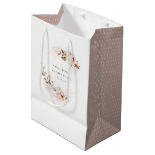 Sac Cadeau Moyen Dusky Fall Marsala Blush Floral Wreath Mariage
