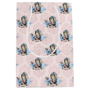 Sac Cadeau Moyen Dusty Blue & Pink Alice in Wonderland Baby shower