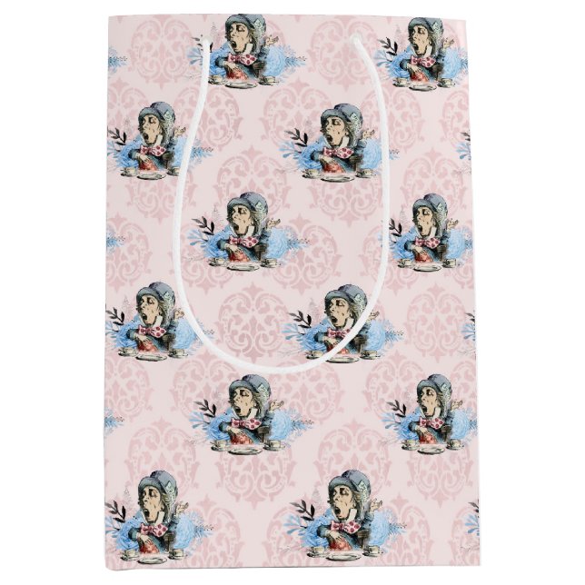 Sac Cadeau Moyen Dusty Blue & Pink Alice in Wonderland Baby shower (Devant)