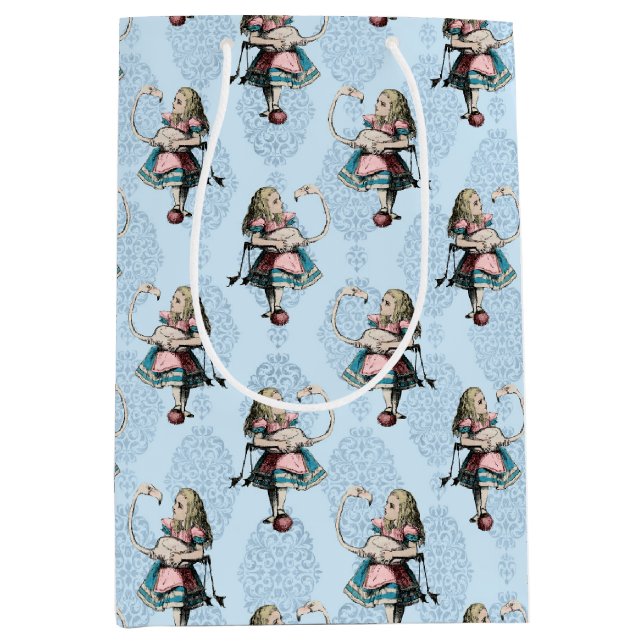 Sac Cadeau Moyen Dusty Blue & Pink Alice in Wonderland Baby shower (Devant)