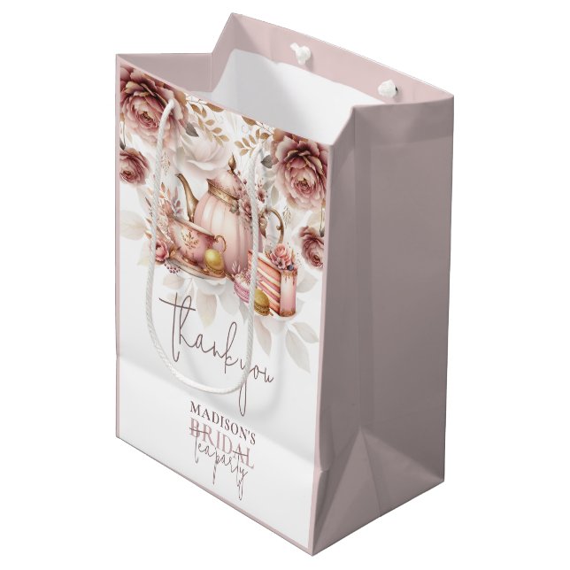 Sac Cadeau Moyen Dusty Rose Bridal High Tea Party personnalisé (Devant Angle)