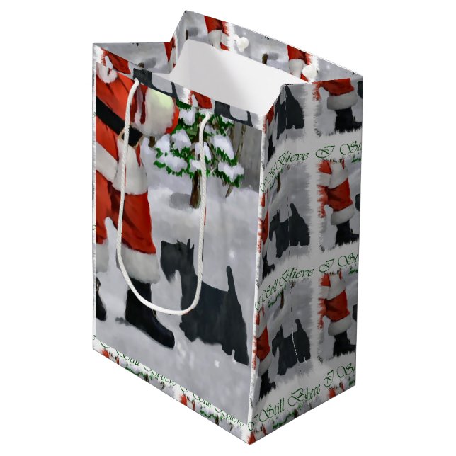 Sac Cadeau Moyen Ecosse Terrier Croire Noël (Devant Angle)