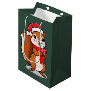 Sac Cadeau Moyen Écureuil de Noël Mignon
