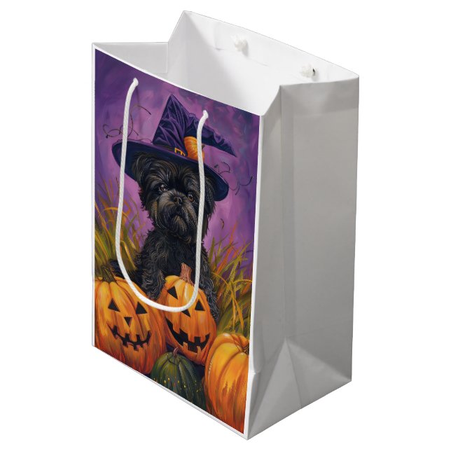 Sac Cadeau Moyen Éffrayant Affenpinscher Halloween sorcière et Citr (Devant Angle)