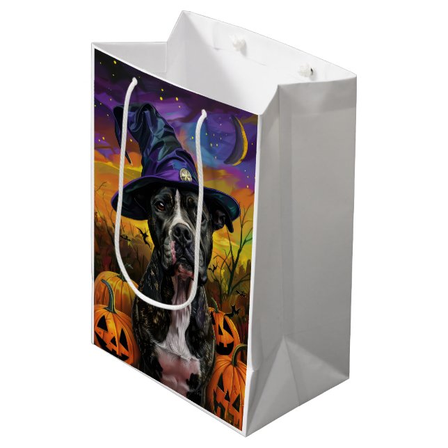 Sac Cadeau Moyen Éffrayant American Staffordshire Halloween Citroui (Devant Angle)