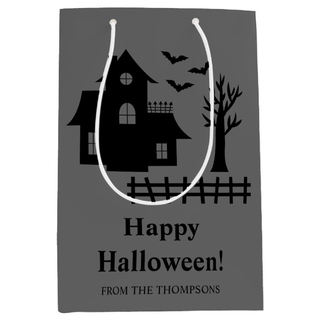 Sac Cadeau Moyen Effrayant Hauné Maison Silhouette Happy Halloween (Devant)