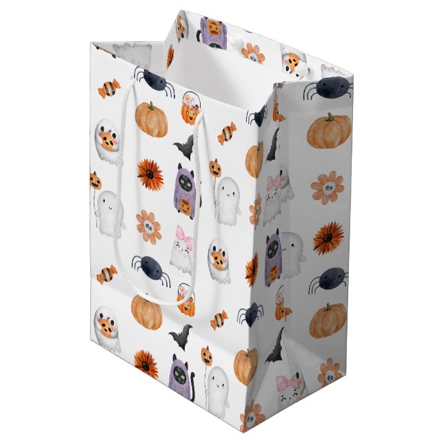 Sac Cadeau Moyen Éffrayant mignon halloween ghost aquarelle style b (Devant Angle)