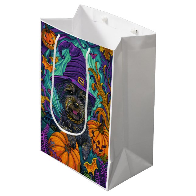 Sac Cadeau Moyen Éffrayant Tibétain Terrier Chien Halloween Citroui (Devant Angle)