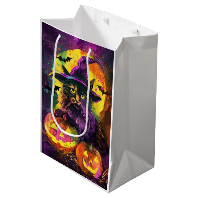 Sac Cadeau Moyen Éffrayant Turc Angora Chat Halloween Citrouille so (Devant Angle)