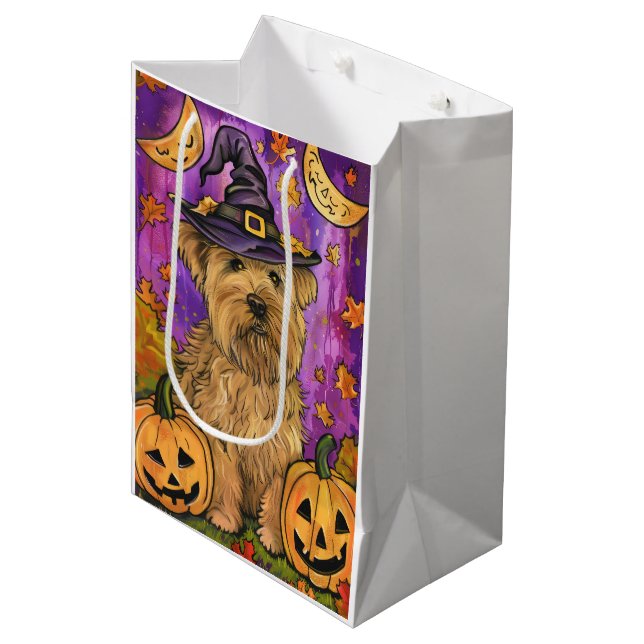 Sac Cadeau Moyen Éffrayant Wheaten Terrier Chien Halloween Citrouil (Devant Angle)