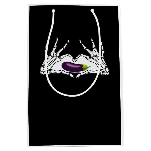 Sac Cadeau Moyen Eggplant Classic - Squelette Mains Coeur (Devant)