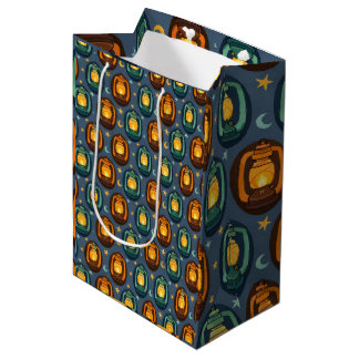 Sac Cadeau Moyen Eid & Ramadan Lanterns Seamless Pattern with Moon