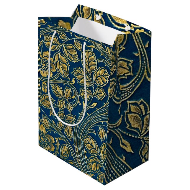 Sac Cadeau Moyen Élégance de la floraison dorée (Dos Angle)
