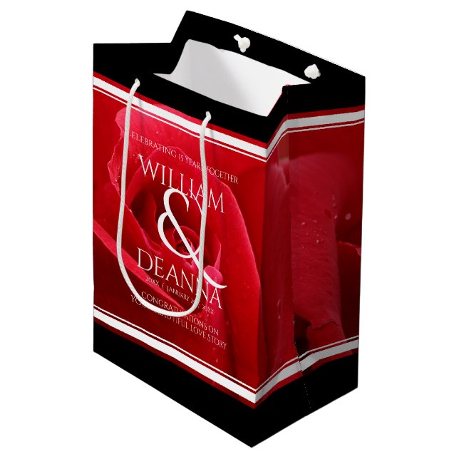 Sac Cadeau Moyen Élégant 15e 26e 36e anniversaire de Mariage Rose (Devant Angle)