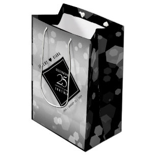 Sac Cadeau Moyen Élégant 25e anniversaire de Mariage d'argent