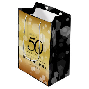 Sac Cadeau Moyen Élégant 50e anniversaire de Mariage d'or