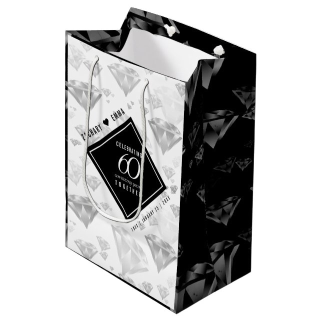 Sac Cadeau Moyen Élégant 60e anniversaire de Mariage de diamant (Devant Angle)