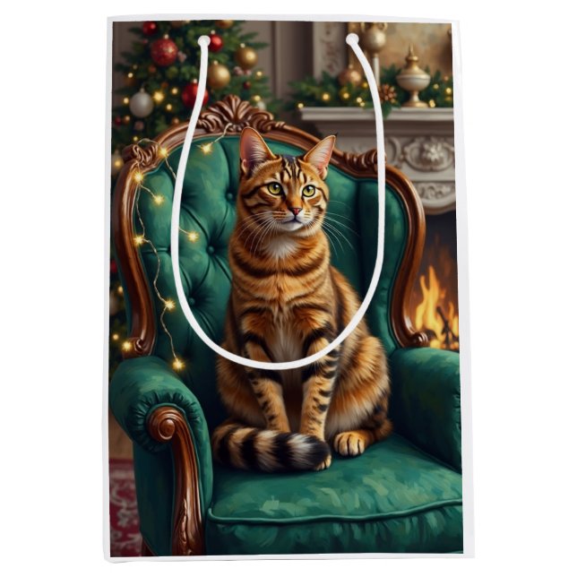 Sac Cadeau Moyen Elegant Abyssinian Cat Regal Holiday Portrait Art (Devant)