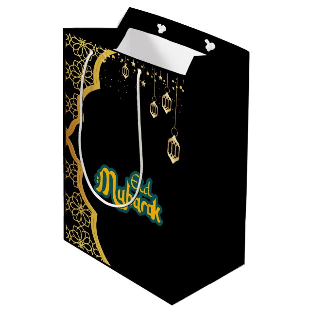 Sac Cadeau Moyen Elegant Aïd Moubarak Black Gold (Dos Angle)