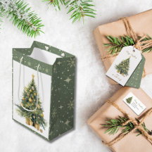 Elégant Arbre Aquarelle Or Glittery Cadeau