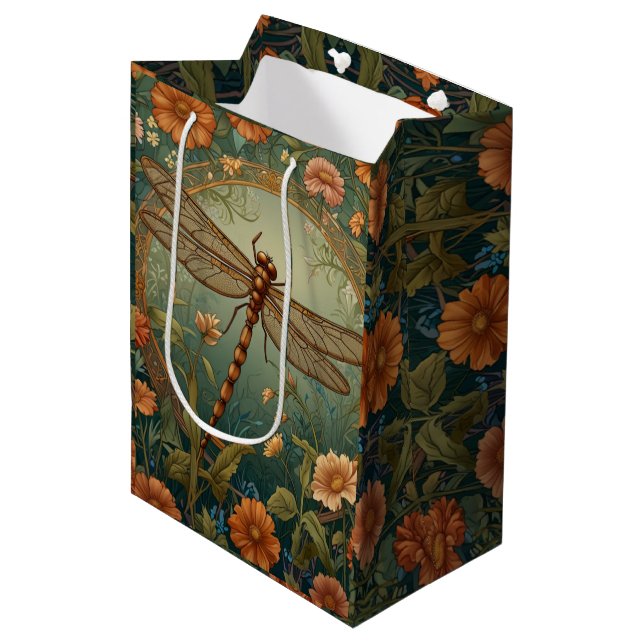Sac Cadeau Moyen Elegant Art Nouveau Spring green Dragonfly (Devant Angle)