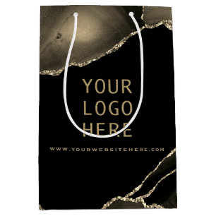 Sac Cadeau Moyen Elégant Black Gold Agate Votre logo ici Medium Gif
