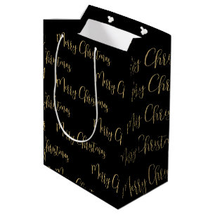 Sac Cadeau Moyen Élégant Black Gold Joyeux Noël