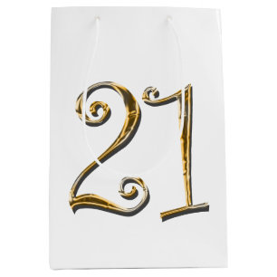 Sac Cadeau Moyen élégant blanc de 21ème or d'anniversaire