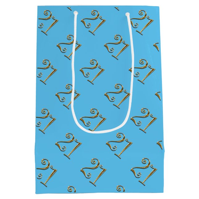 Sac Cadeau Moyen élégant bleu de 21ème or d'anniversaire (Dos)