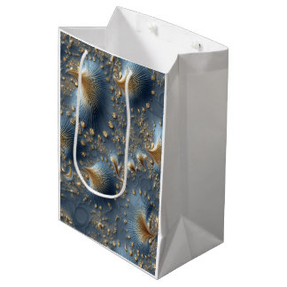Sac Cadeau Moyen Elegant Blue and Gold Abstract Luxury Wrapping Pap