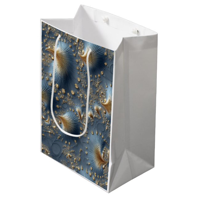 Sac Cadeau Moyen Elegant Blue and Gold Abstract Luxury Wrapping Pap (Devant Angle)