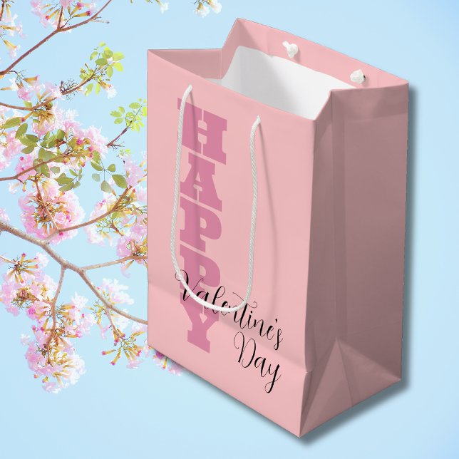 Sac Cadeau Moyen Elégant bonbon rose et noir Joyeux Valentines Day (Créateur téléchargé)