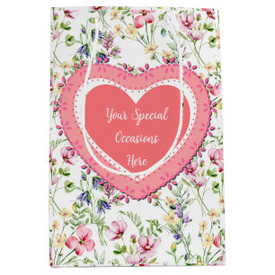 Sac Cadeau Moyen Elégant cadre de coeur floral : pour chaque occasi