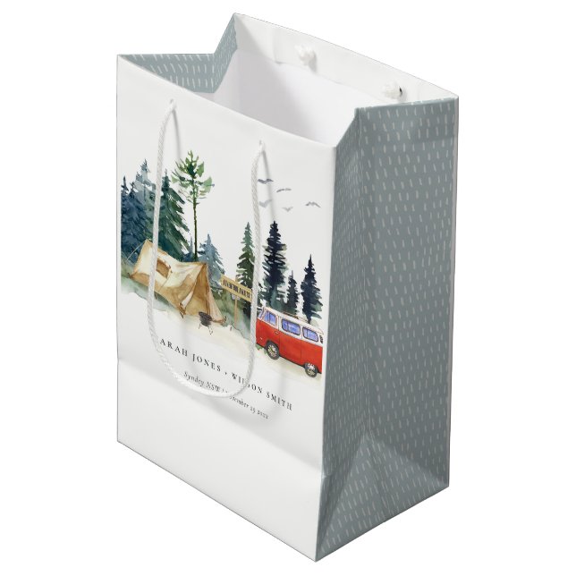 Sac Cadeau Moyen Élégant Camping Aquarelle Pine Mariage (Devant Angle)