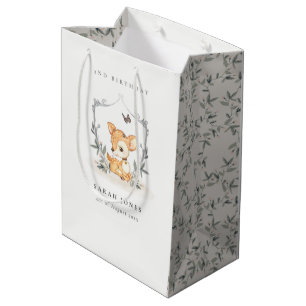 Sac Cadeau Moyen Élégant Cerf de Bébé Cimier Floral Quel âge Annive