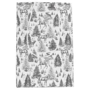 Sac Cadeau Moyen Elégant Cheval Blanc Vintage en Toile de Bois de N