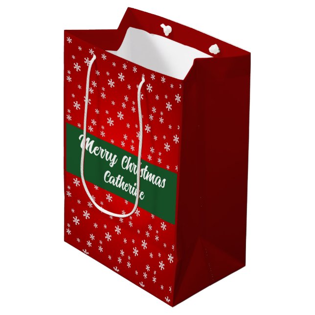 Sac Cadeau Moyen Elegant Chic Cute Modern Festive Red and Green  (Devant Angle)
