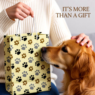 Sac Cadeau Moyen Elégant chien pattes crème