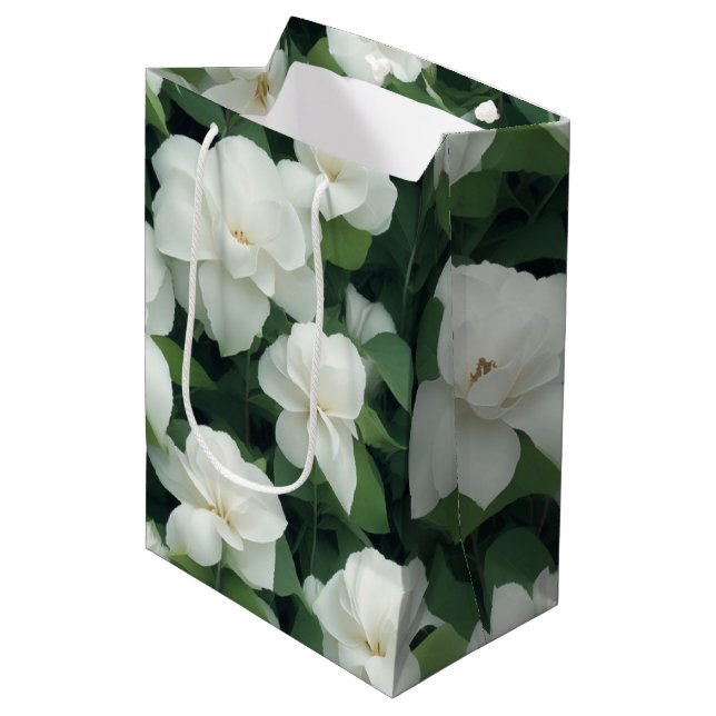 Sac Cadeau Moyen Élégant classique vert botanique blanc floral (Devant Angle)