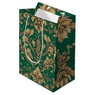Sac Cadeau Moyen Élégant Damas Vintage Or